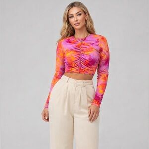 NWT $389 RONNY KOBO Tiffin WOMEN'S TIE DYE RUCHED CROP TOP MULTI color